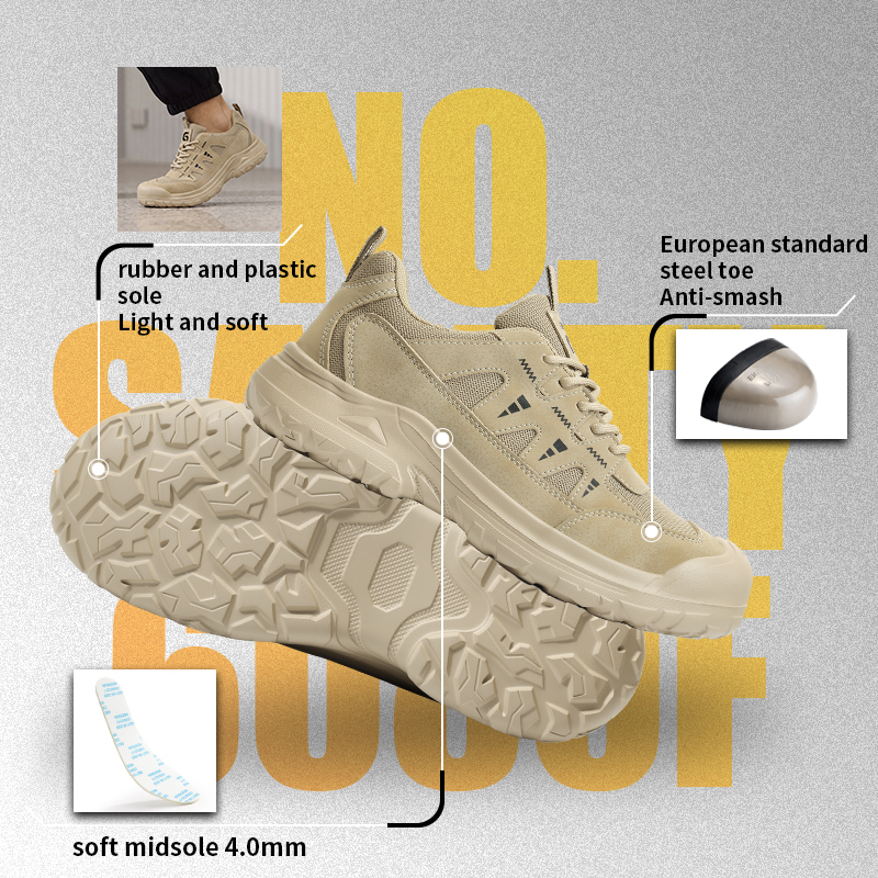 GUYISA safety shoes steel toe puncture resistant microfiber steel wire upper rubber sole 4mm midsole low top industrial work
