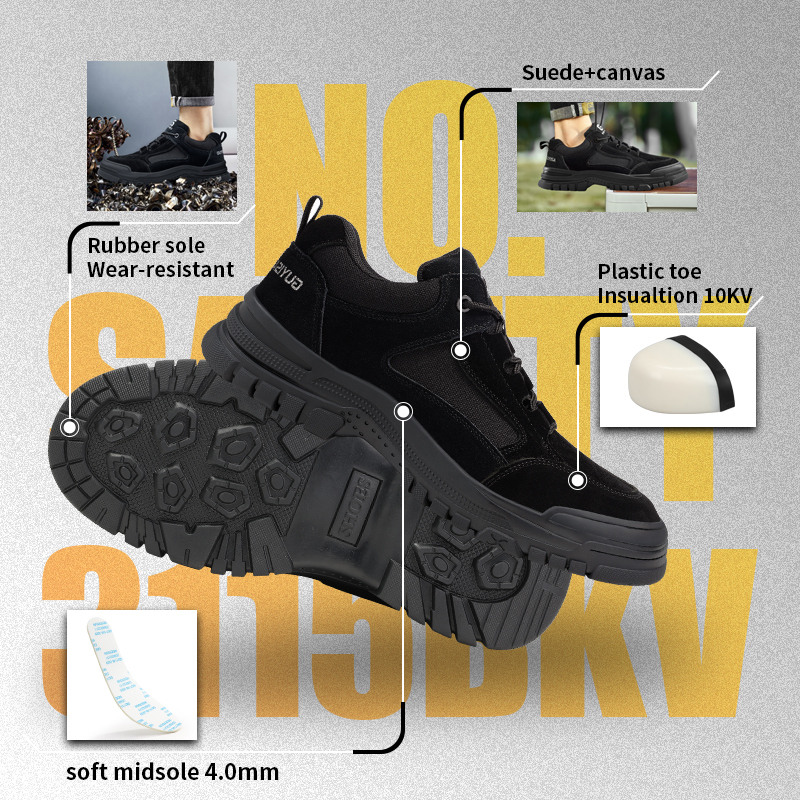 GUYISA steel toe puncture resistant 10KV insulated safety shoes suede canvas upper rubber sole flyknit mesh industrial work