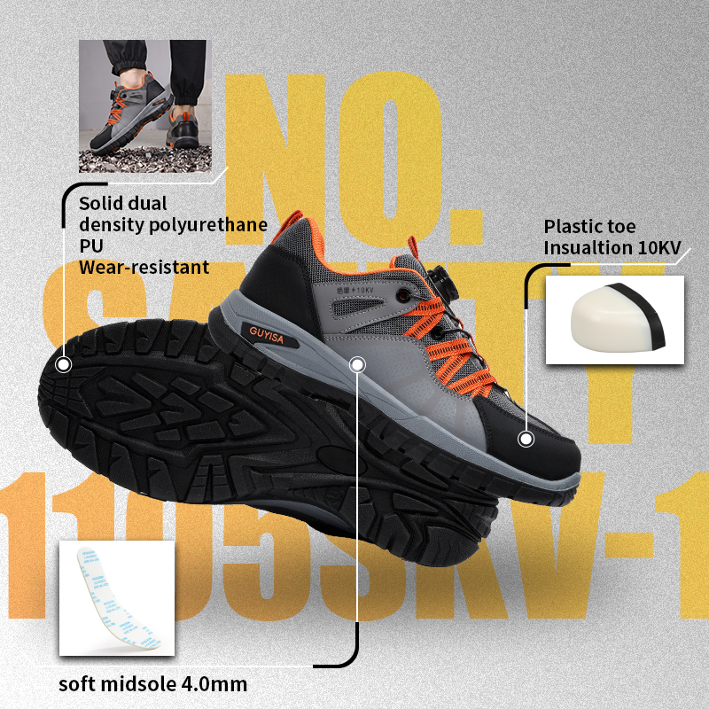 GUYISA safety shoes plastic toe cap puncture resistant 10KV microfiber steel wire upper dual density PU sole industrial work