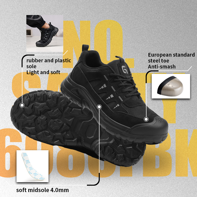 GUYISA safety shoes steel toe puncture resistant 4mm midsole microfiber upper rubber plastic sole flyknit industrial work