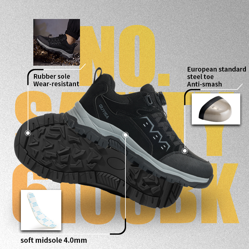 GUYISA safety shoes steel toe puncture resistant European standard microfiber upper rubber sole industrial work hiking black