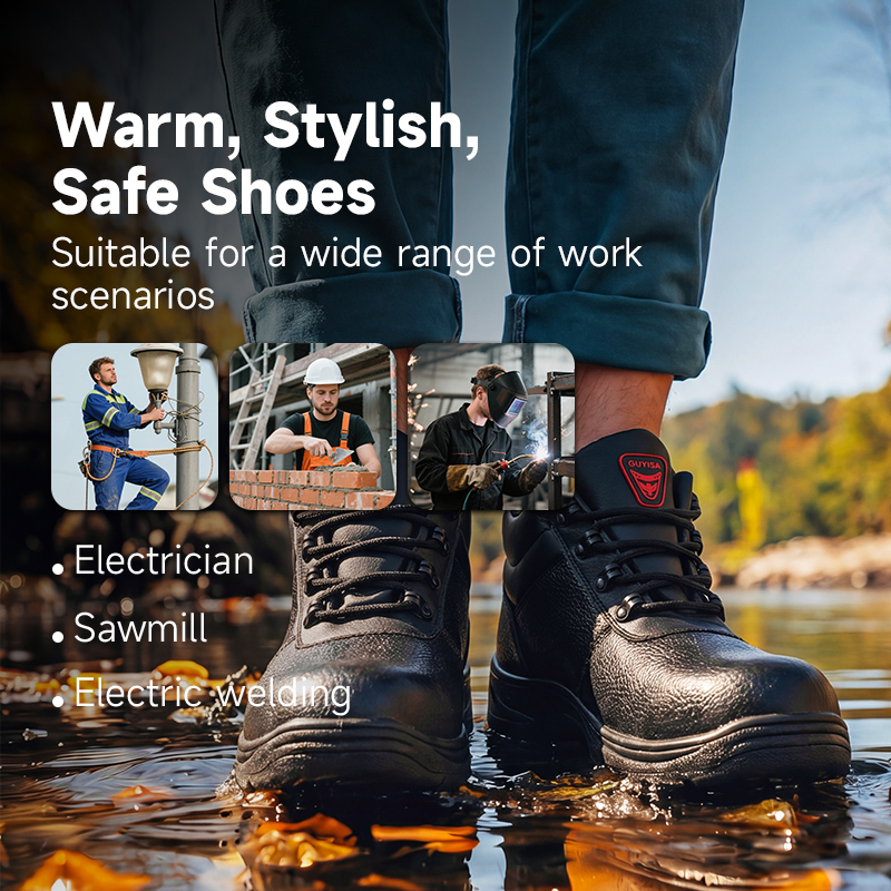 GUYISA safety boot anti smash puncture resistant 4mm midsole plastic toe cowhide leather PU upper rubber sole 10KV insulated
