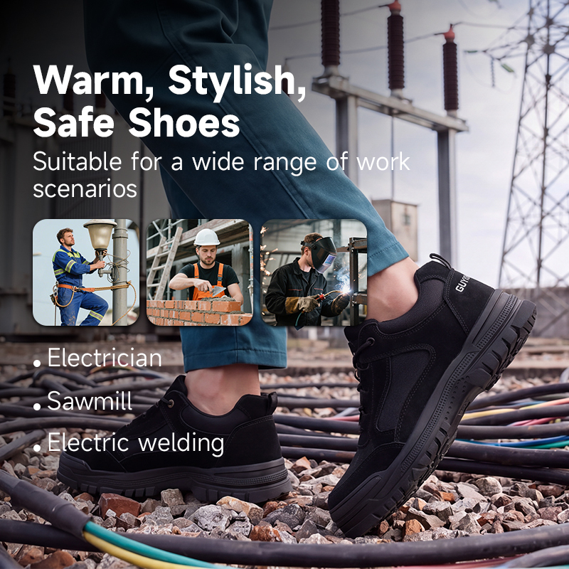 GUYISA steel toe puncture resistant 10KV insulated safety shoes suede canvas upper rubber sole flyknit mesh industrial work