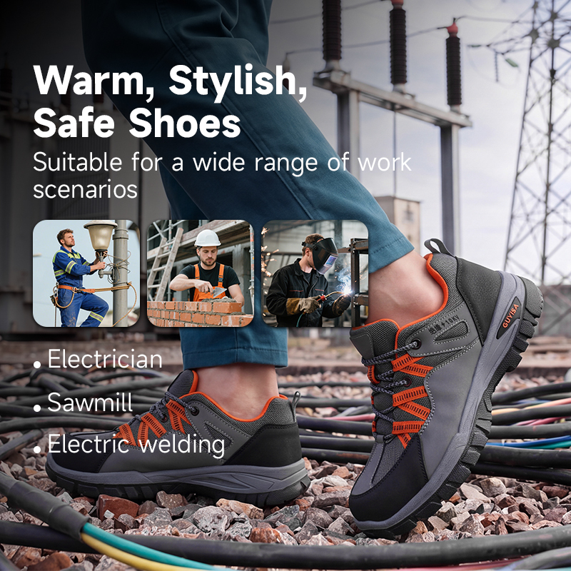 GUYISA safety shoes 10KV insulated puncture resistant plastic toe cap dual density PU sole microfiber grey industrial work
