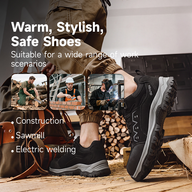 GUYISA safety shoes steel toe puncture resistant European standard microfiber upper rubber sole industrial work hiking black
