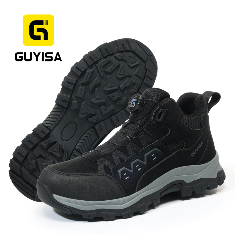 GUYISA Safety Boot EU Standard Steel Toe Puncture Resistant Microfiber Upper Rubber Outsole Flyknit Lining Industrial Work