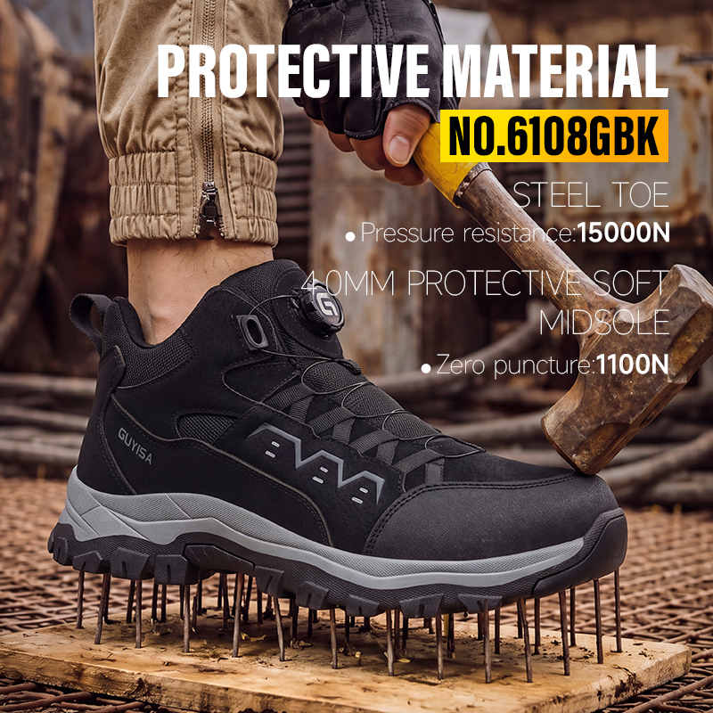 GUYISA Safety Boot EU Standard Steel Toe Puncture Resistant Microfiber Upper Rubber Outsole Flyknit Lining Industrial Work