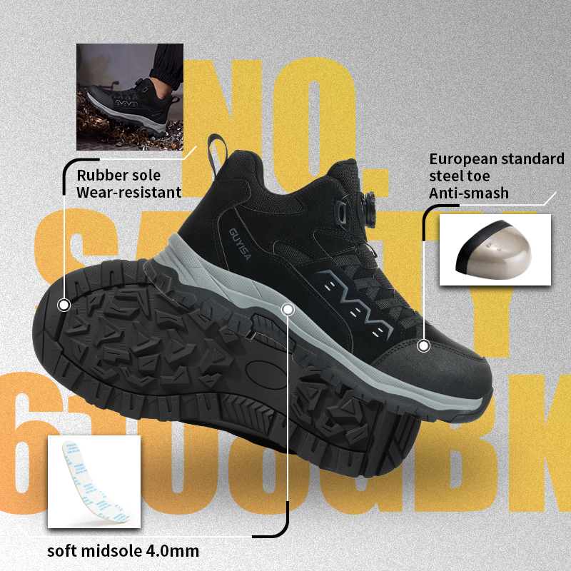 GUYISA Safety Boot EU Standard Steel Toe Puncture Resistant Microfiber Upper Rubber Outsole Flyknit Lining Industrial Work