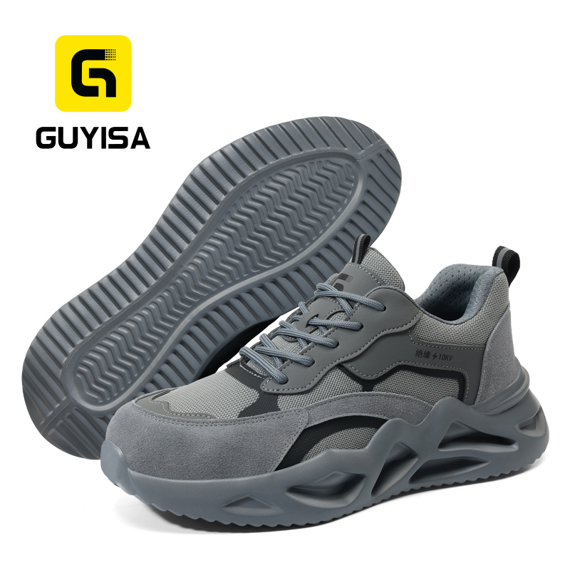 GUYISA safety shoes steel toe cap puncture resistant electrical insulation 10KV microfiber suede rubber sole industrial work