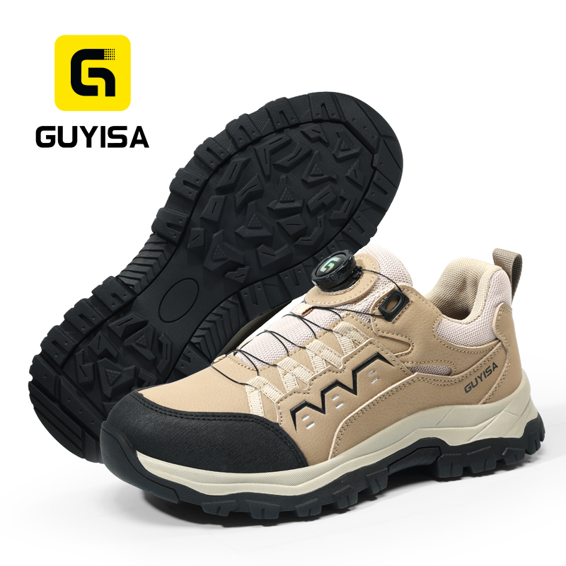 GUYISA EU Steel Toe Puncture Resistant Low Top Safety Shoes Microfiber Rubber Sole Industrial Work Hiking Khaki All Season