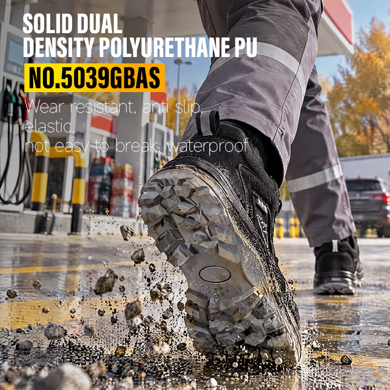 GUYISA Industrial Work Safety Boot Anti Static Dual Density PU Sole Microfiber Wire Mesh Sandwich Lining All Season Black