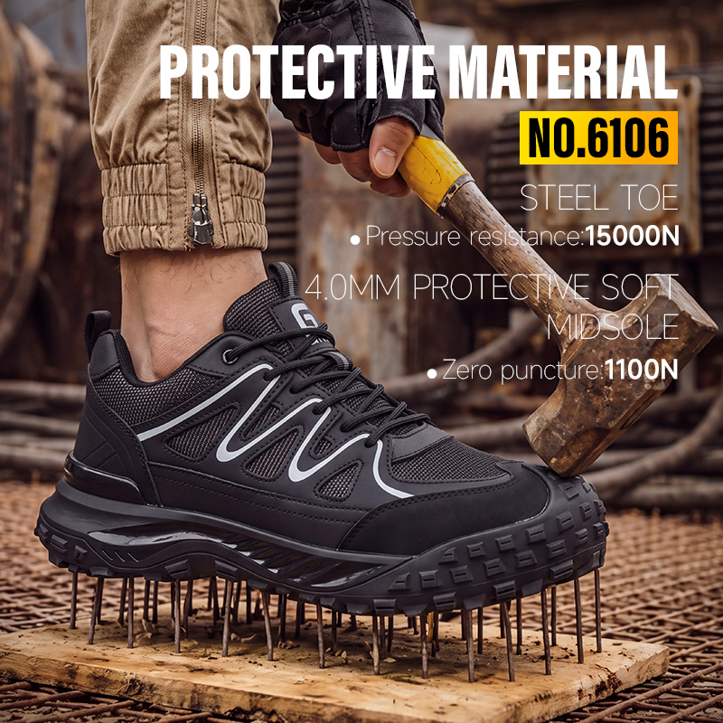 GUYISA Steel Toe Puncture Resistant Safety Shoes with Microfiber and Steel Wire Mesh Upper TPU Outsole and Flyknit Lining