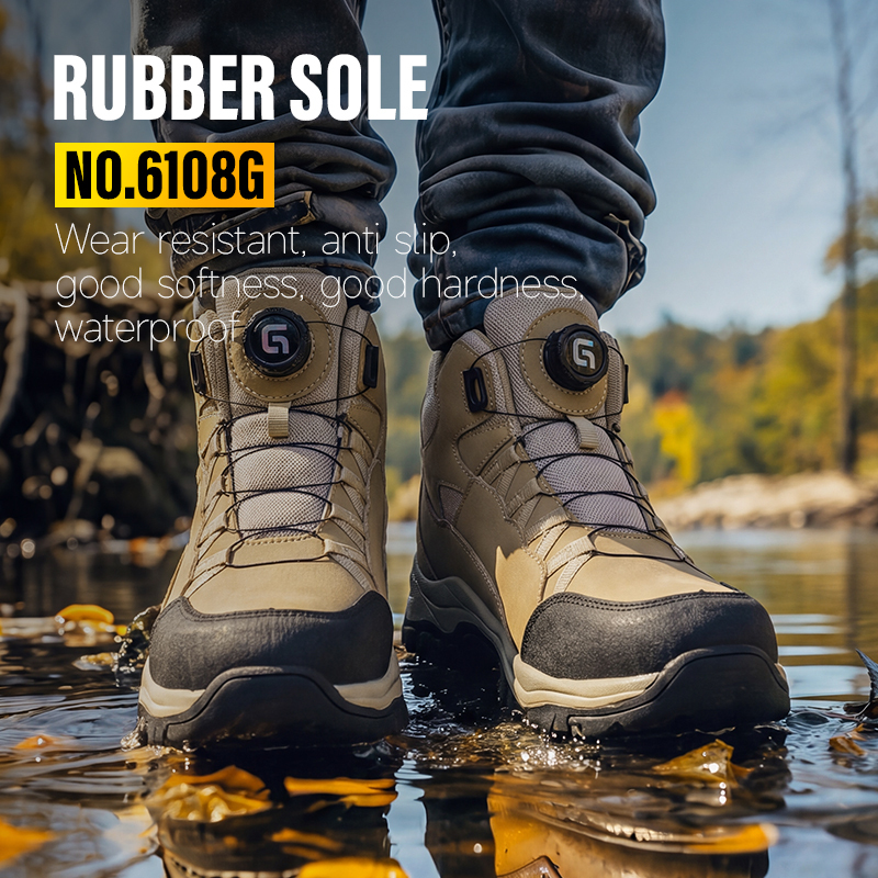 GUYISA Safety Boot Steel Toe Puncture Resistant Microfiber Upper Flyknit Lining Rubber Sole Khaki All Season Sponge Insole