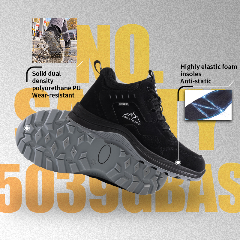 GUYISA Industrial Work Safety Boot Anti Static Dual Density PU Sole Microfiber Wire Mesh Sandwich Lining All Season Black
