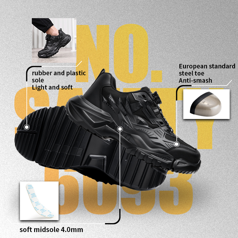 GUYISA Safety Shoes Steel Toe Puncture Resistant Microfiber TPU Upper Rubber Plastic Sole Flyknit Lining Industrial Work