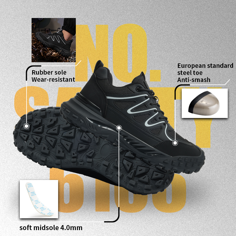 GUYISA Steel Toe Puncture Resistant Safety Shoes with Microfiber and Steel Wire Mesh Upper TPU Outsole and Flyknit Lining