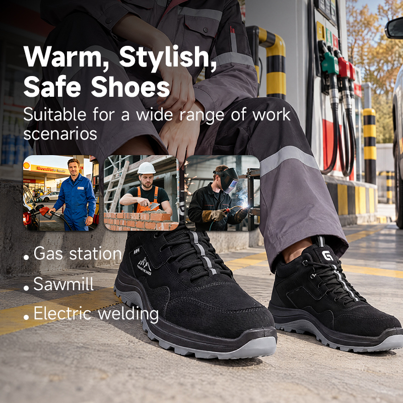 GUYISA Industrial Work Safety Boot Anti Static Dual Density PU Sole Microfiber Wire Mesh Sandwich Lining All Season Black