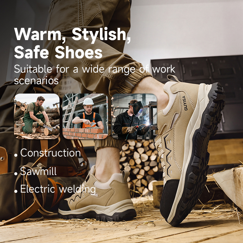 GUYISA EU Steel Toe Puncture Resistant Low Top Safety Shoes Microfiber Rubber Sole Industrial Work Hiking Khaki All Season