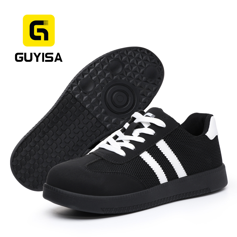 GUYISA safety shoes steel toe puncture resistant microfiber mesh upper rubber sole breathable flyknit lining industrial work