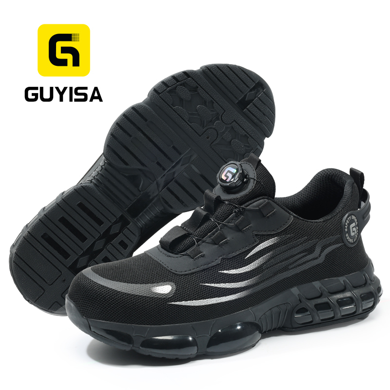 GUYISA safety shoes EU standard steel toe puncture resistant flyknit microfiber upper TPU sole sport industrial work black