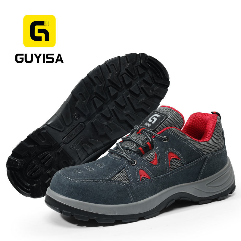 GUYISA safety shoes steel toe puncture resistant anti static suede upper dual density PU sole mesh lining industrial work