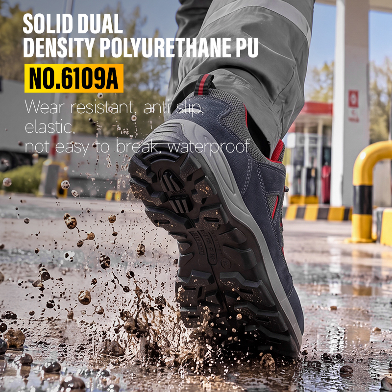 GUYISA safety shoes steel toe puncture resistant anti static suede upper dual density PU sole mesh lining industrial work