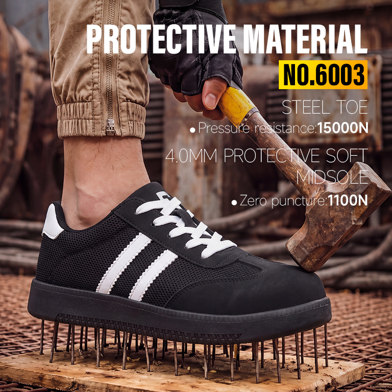 GUYISA safety shoes steel toe puncture resistant microfiber mesh upper rubber sole breathable flyknit lining industrial work