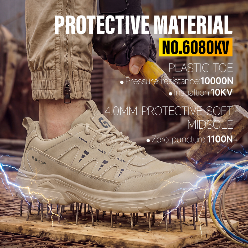 GUYISA safety shoes puncture resistant anti smash plastic toe cap microfiber upper rubber sole insulated 10KV industrial
