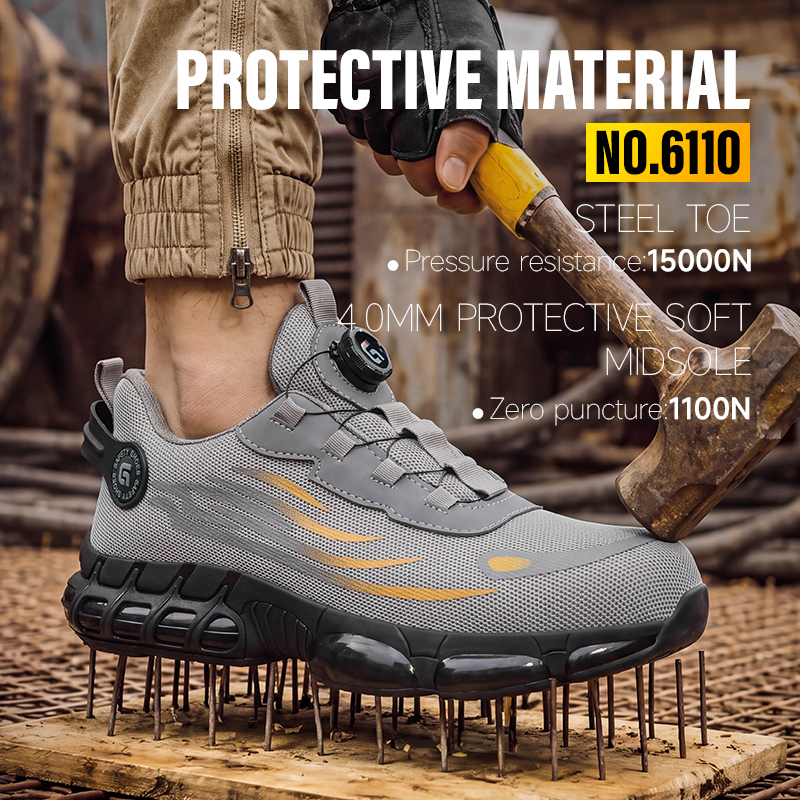 GUYISA Sports Safety Shoes Steel Toe Puncture Resistant Flyknit Microfiber TPU Sole Mesh Lining All Season Industrial Work