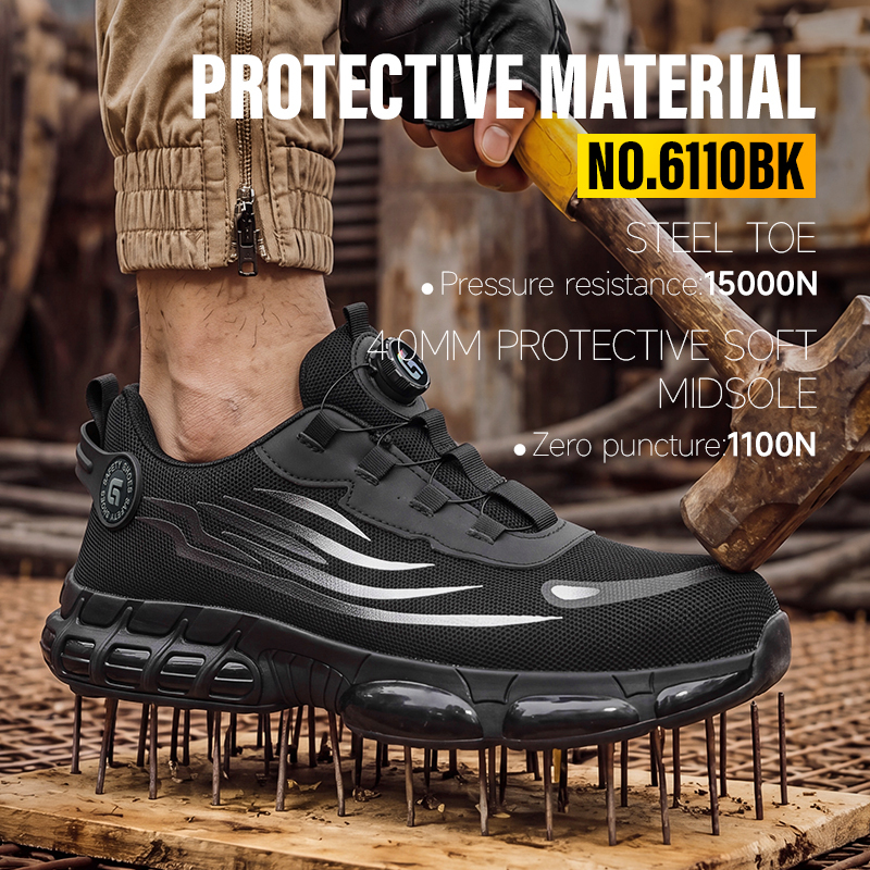 GUYISA safety shoes EU standard steel toe puncture resistant flyknit microfiber upper TPU sole sport industrial work black