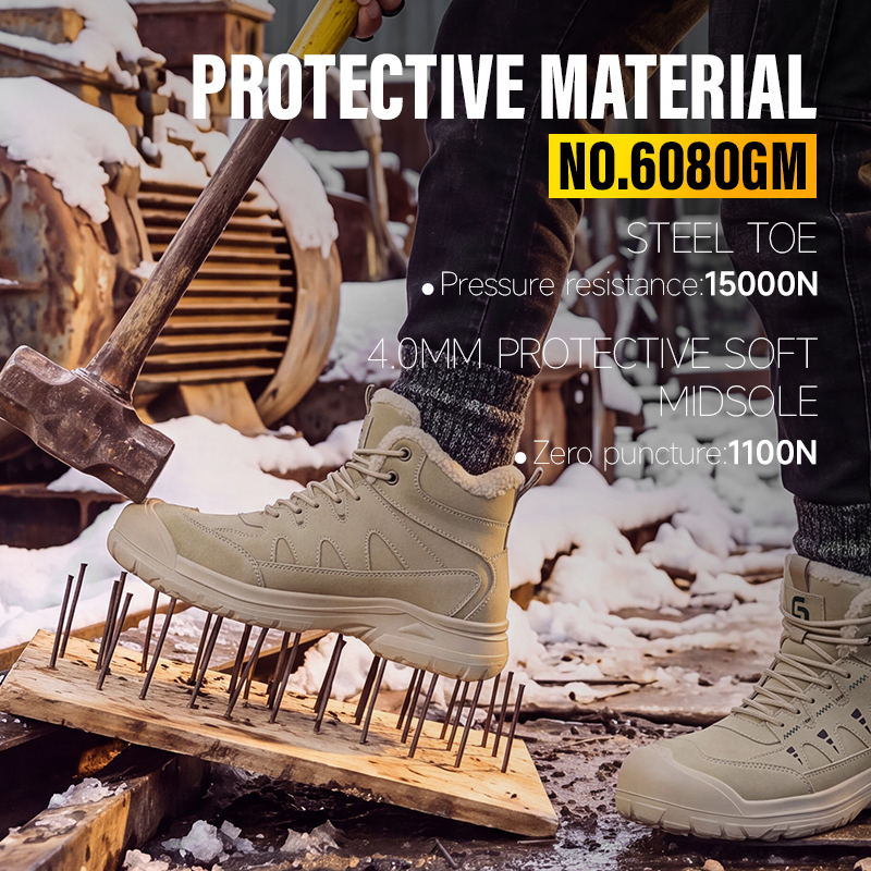 GUYISA safety boot steel toe puncture resistant microfiber upper rubber plastic sole industrial work winter cotton lining