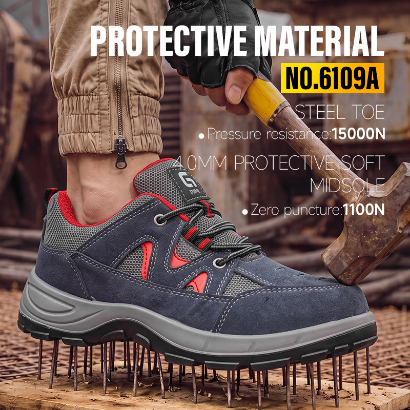 GUYISA safety shoes steel toe puncture resistant anti static suede upper dual density PU sole mesh lining industrial work