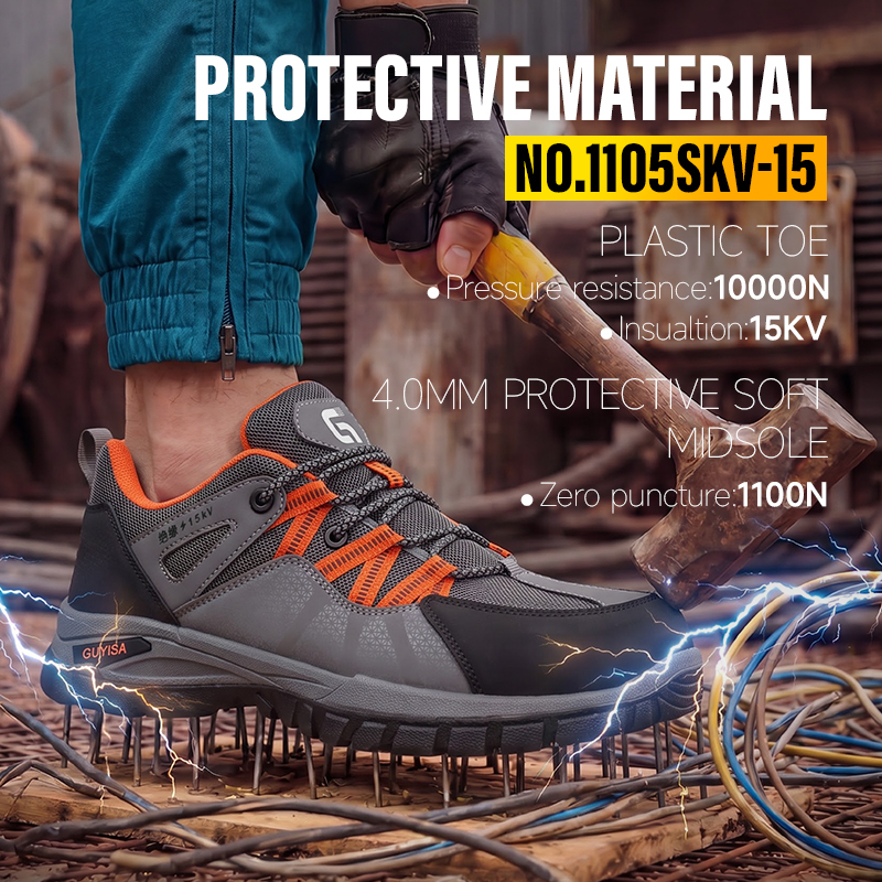 GUYISA Safety Shoes Steel Toe Puncture Resistant 15KV Insulation Composite Toe Cap Dual Density PU Sole Microfiber Upper
