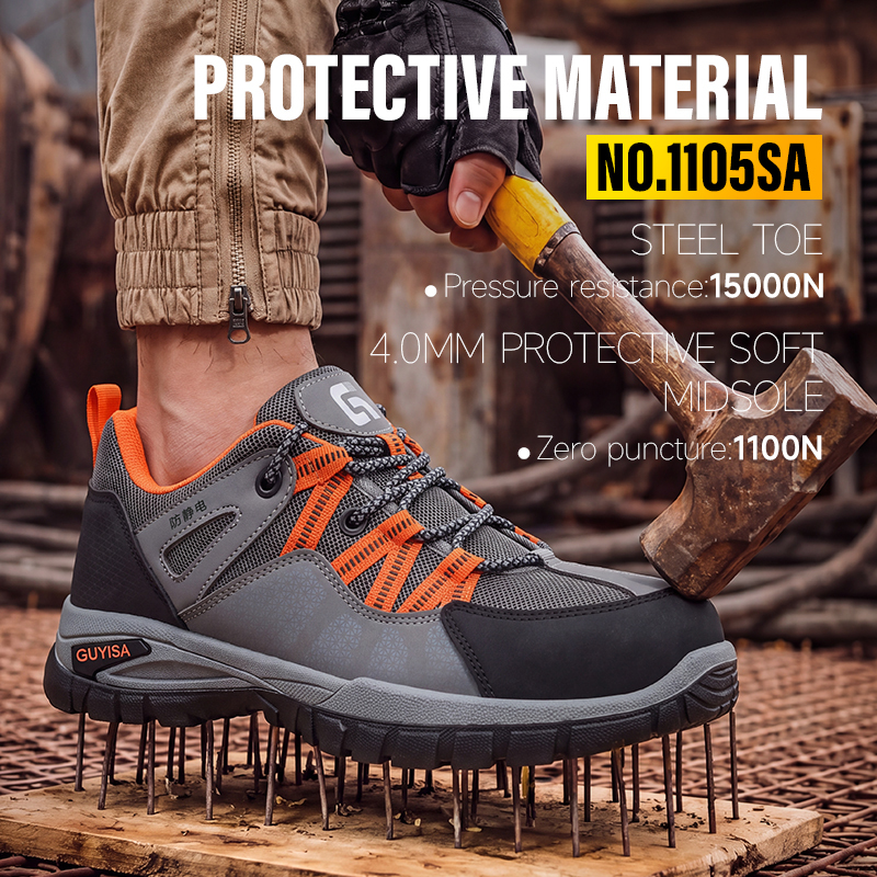 GUYISA safety shoes steel toe puncture resistant antistatic microfiber steel wire upper dual density PU sole industrial work