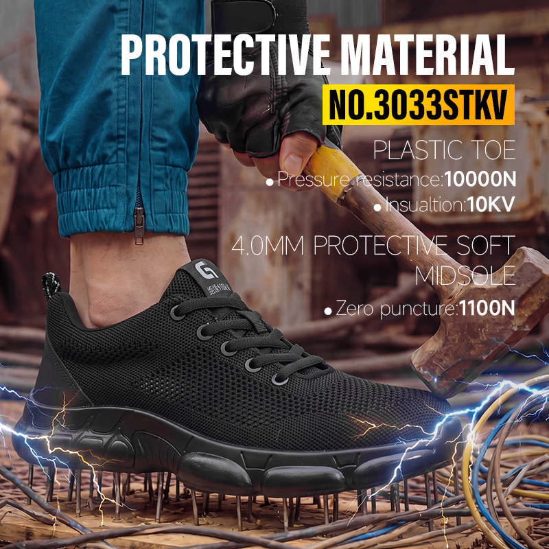 GUYISA Safety Shoes Steel Toe Puncture Resistant Flyknit and Microfiber Upper Dual Density PU Sole 10KV Insulation Summer