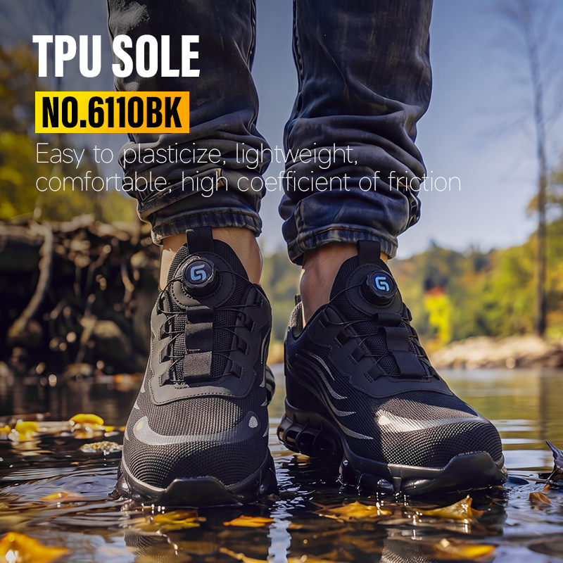 GUYISA safety shoes EU standard steel toe puncture resistant flyknit microfiber upper TPU sole sport industrial work black