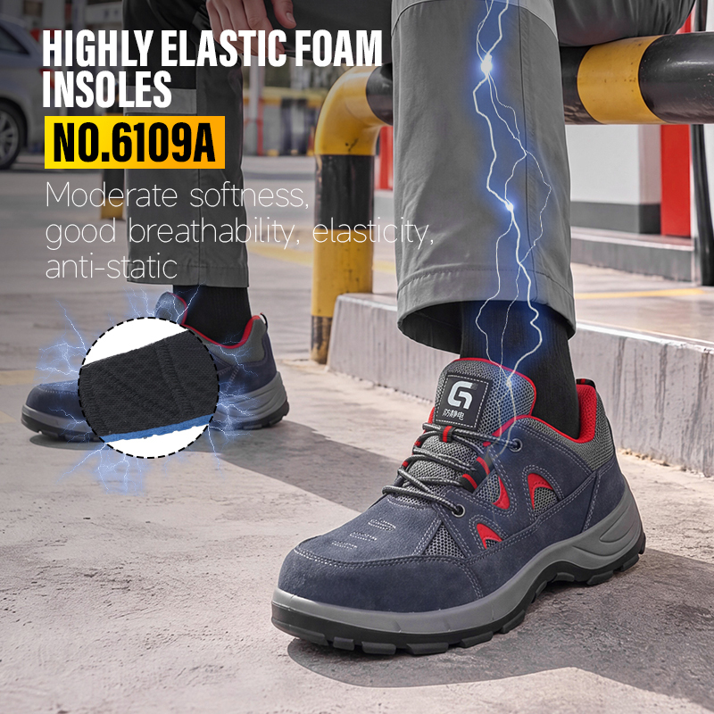GUYISA safety shoes steel toe puncture resistant anti static suede upper dual density PU sole mesh lining industrial work