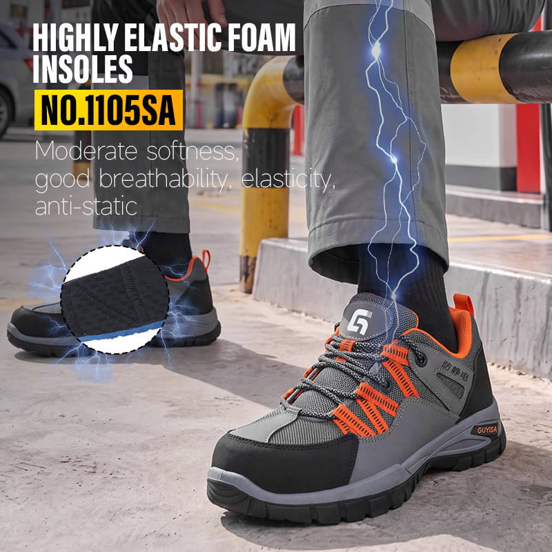 GUYISA safety shoes steel toe puncture resistant antistatic microfiber steel wire upper dual density PU sole industrial work