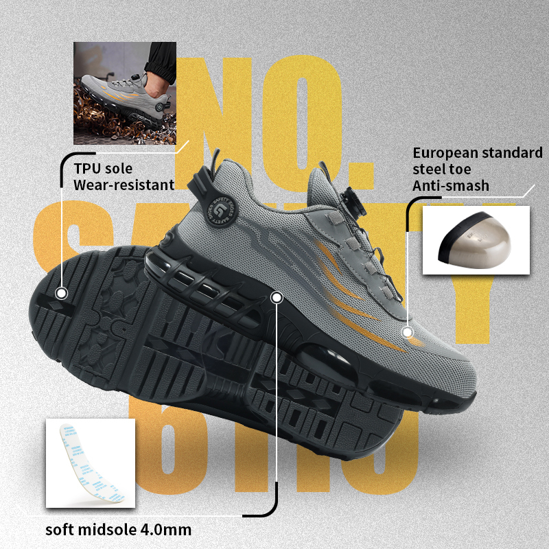 GUYISA Sports Safety Shoes Steel Toe Puncture Resistant Flyknit Microfiber TPU Sole Mesh Lining All Season Industrial Work