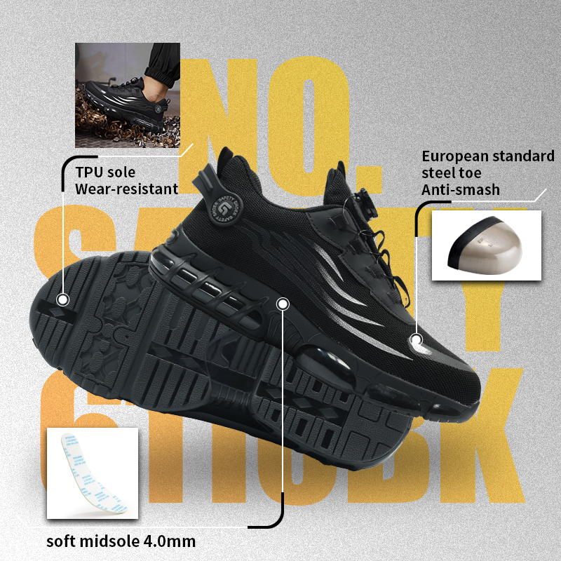 GUYISA safety shoes EU standard steel toe puncture resistant flyknit microfiber upper TPU sole sport industrial work black