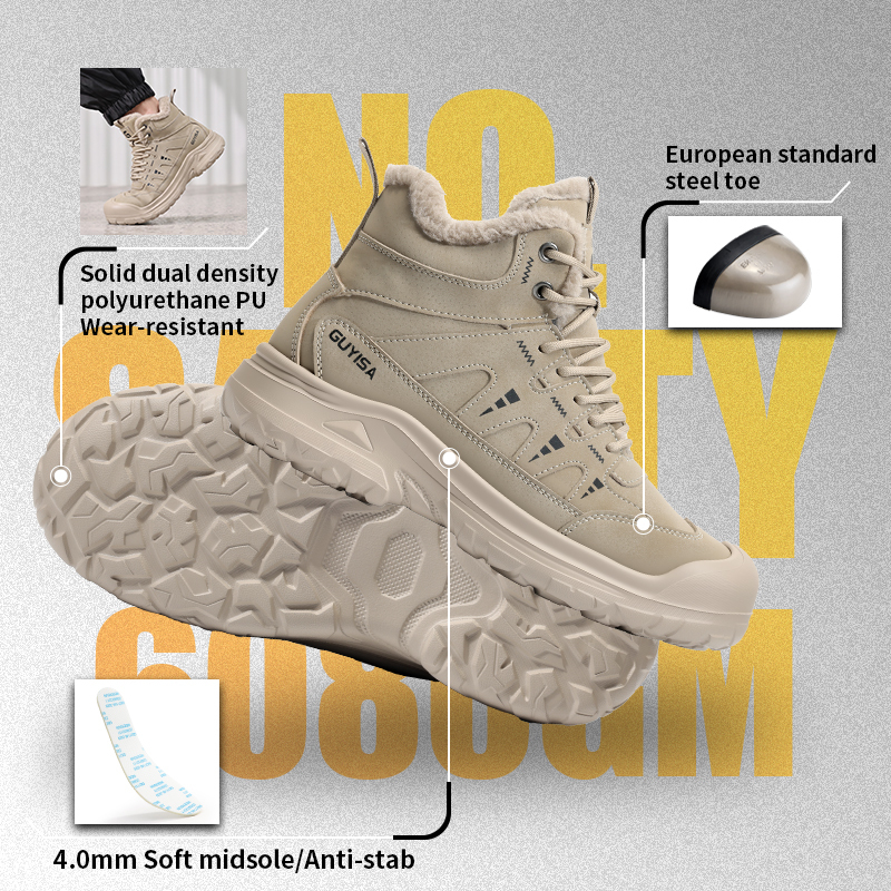 GUYISA safety boot steel toe puncture resistant microfiber upper rubber plastic sole industrial work winter cotton lining