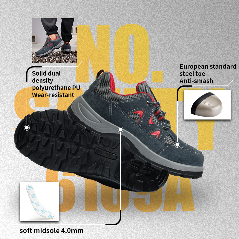 GUYISA safety shoes steel toe puncture resistant anti static suede upper dual density PU sole mesh lining industrial work