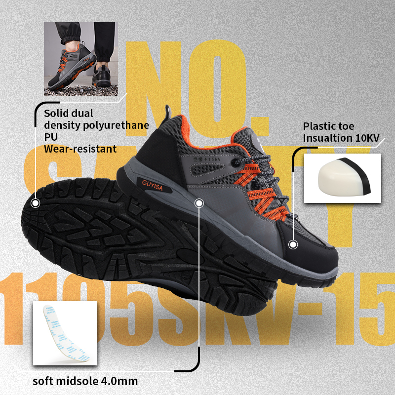 GUYISA Safety Shoes Steel Toe Puncture Resistant 15KV Insulation Composite Toe Cap Dual Density PU Sole Microfiber Upper