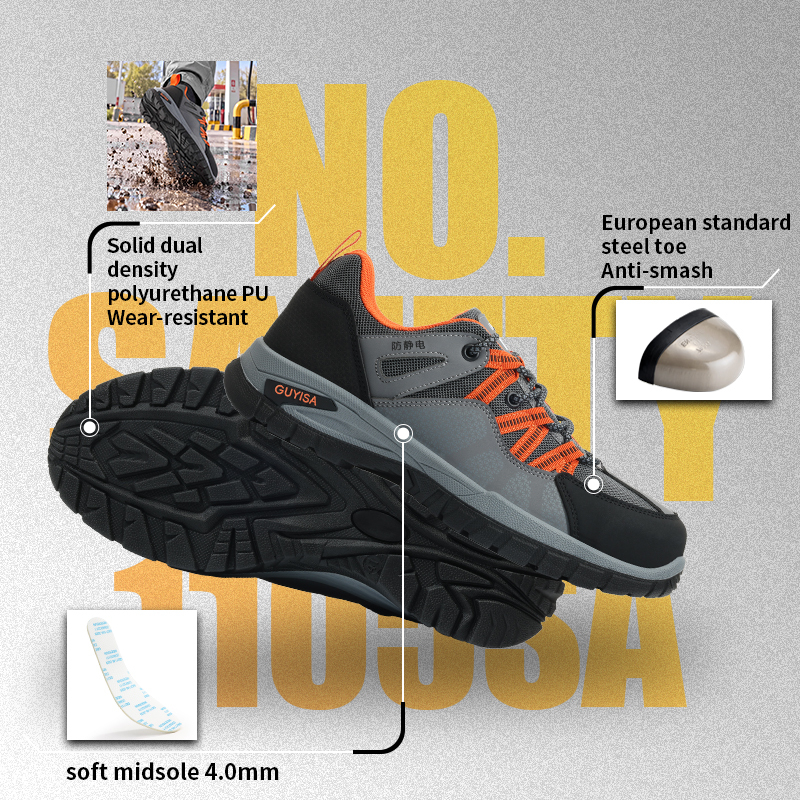 GUYISA safety shoes steel toe puncture resistant antistatic microfiber steel wire upper dual density PU sole industrial work