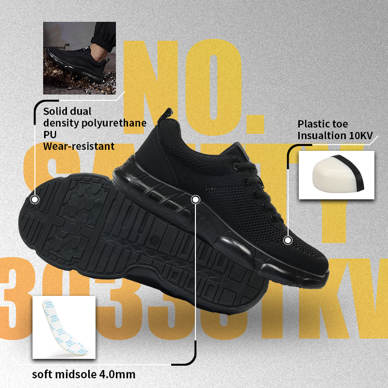 GUYISA Safety Shoes Steel Toe Puncture Resistant Flyknit and Microfiber Upper Dual Density PU Sole 10KV Insulation Summer