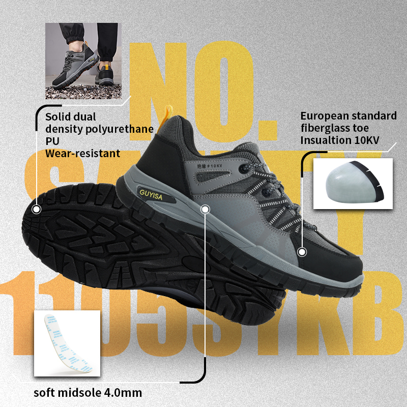 GUYISA safety shoes fiberglass toe puncture resistant 10KV insulated microfiber upper dual density PU sole industrial work