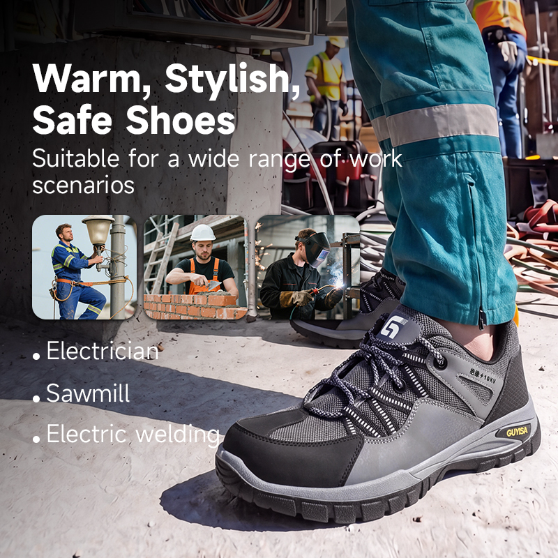 GUYISA safety shoes steel toe puncture resistant 10KV insulation dual density PU sole wire mesh upper industrial work grey