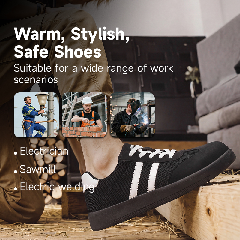GUYISA safety shoes steel toe puncture resistant microfiber mesh upper rubber sole breathable flyknit lining industrial work