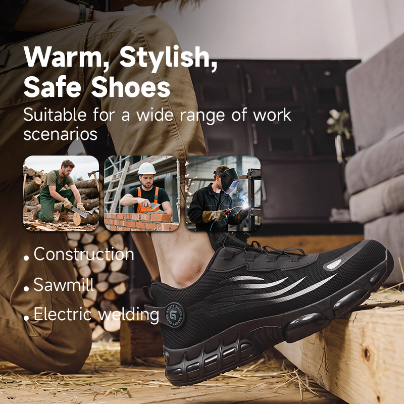 GUYISA safety shoes EU standard steel toe puncture resistant flyknit microfiber upper TPU sole sport industrial work black
