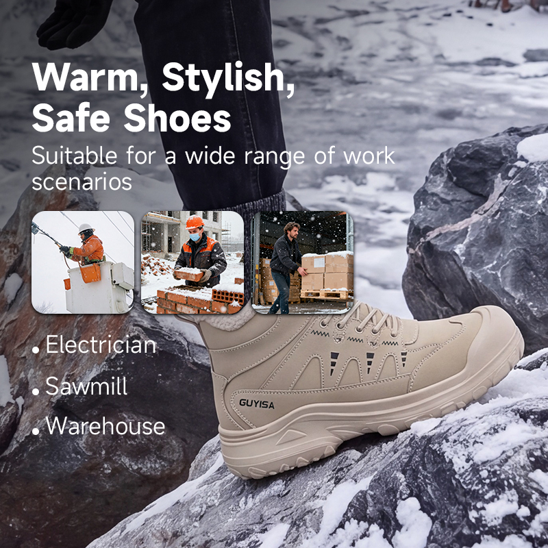 GUYISA safety boot steel toe puncture resistant microfiber upper rubber plastic sole industrial work winter cotton lining